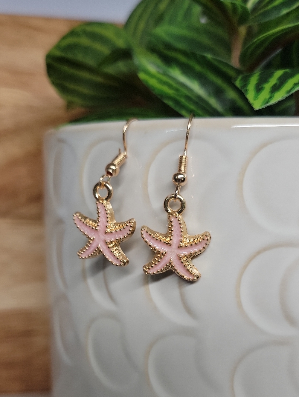 Gold & Pink Starfish Drop Earrings - Women Jewelry